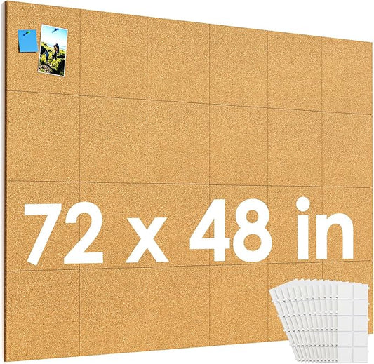 MaxGear 72" x 48" Large Cork Board for Wall, 24 Pack Cork Board Tiles with 40 Pushpins & Safe Removable Adhesive Tabs, 12" x 12" Corkboards for Office, School, Home