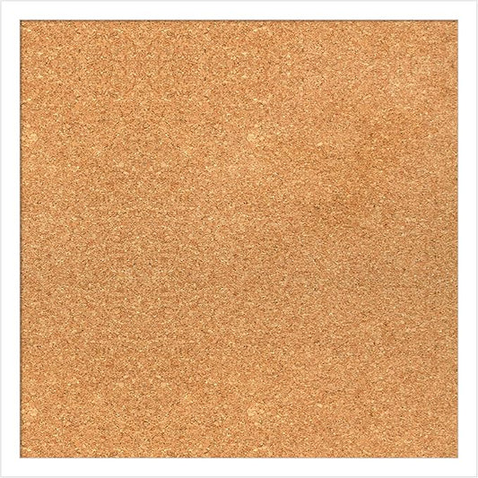Amanti Art Natural Cork Board for Wall, 19x19 Vision Board with White Frame, Small Corkboard Office Decor for Home Organization, Modern Corkboard Pinboard to Display Items for Home Organization in