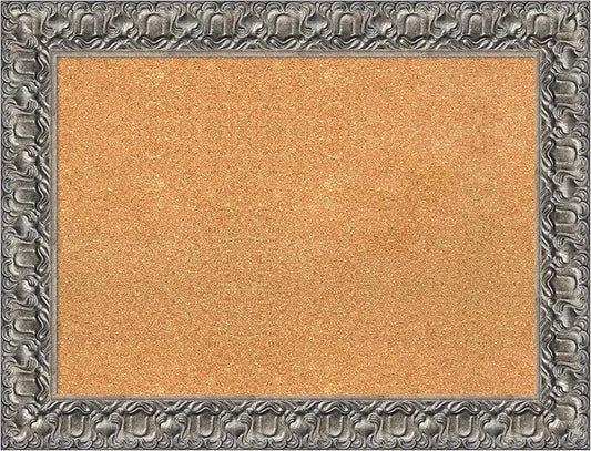 Amanti Art Natural Cork Board for Wall, 26x34 Vision Board with Silver Wood Frame, Medium Corkboard Office Decor for Home Organization, Traditional Corkboard Pinboard to display items for home
