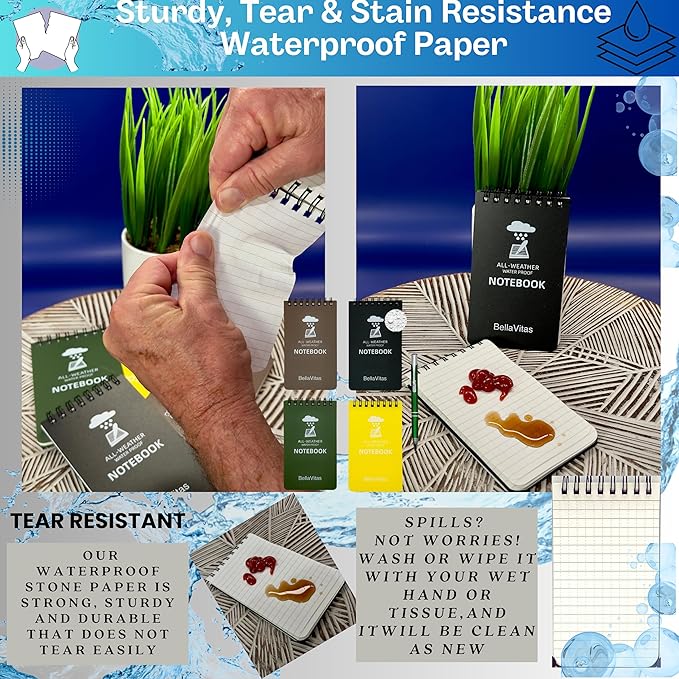 Waterproof 3x5 Notebook Pocket Notebook Small Spiral Notebooks Pocket Notepad Small Notepad 3x5 Pocket Notepad Police Notepad Tactical Notebook and All-Weather pen 4 Pack Multi
