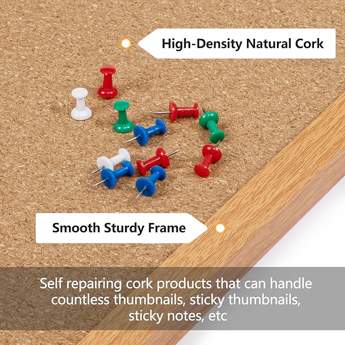 Board2by Cork Board Bulletin Board 20" x 30", Wood Framed Corkboards for Wall Decor, Hanging Office Message Board, Large Wall Mounted Notice Pin Board with 15 Push Pins for School, Home & Office