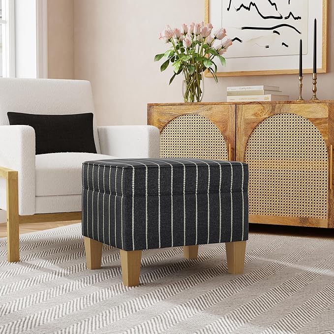 Home Decor | Dinah Collection Modern Storage Ottoman | Ottoman with Storage for Living Room & Bedroom(Black with Boucle Stripe)
