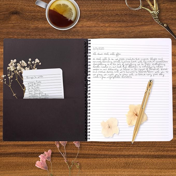 Steel Mill & Co Cute Large Spiral Notebook College Ruled, 11" x 9.5" with Durable Hardcover and 160 Lined Pages, Black Dots