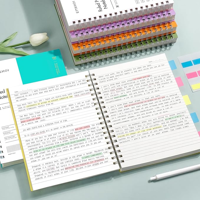 EMSHOI B5 Spiral Notebook Lined Journal, 300 Pages (150 Sheets), College Ruled, 7.48" x 10.15", 100 GSM Thick Paper, Waterproof Hardcover Journal for Office, School, Work - Light Blue