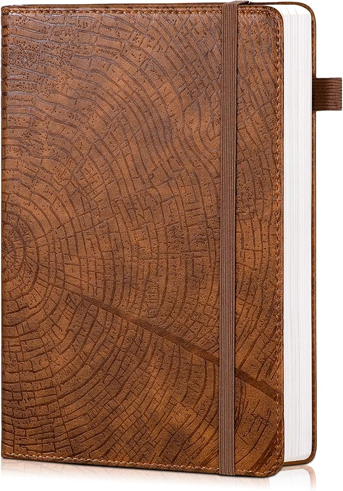 CAGIE Lined Journal for Men Women, Tree Growth Ring Leather Bound Journal Notebook, 256 Pages 100 GSM Journals for Writing, A5 Hardcover Journaling Notebooks for Work, Note Taking
