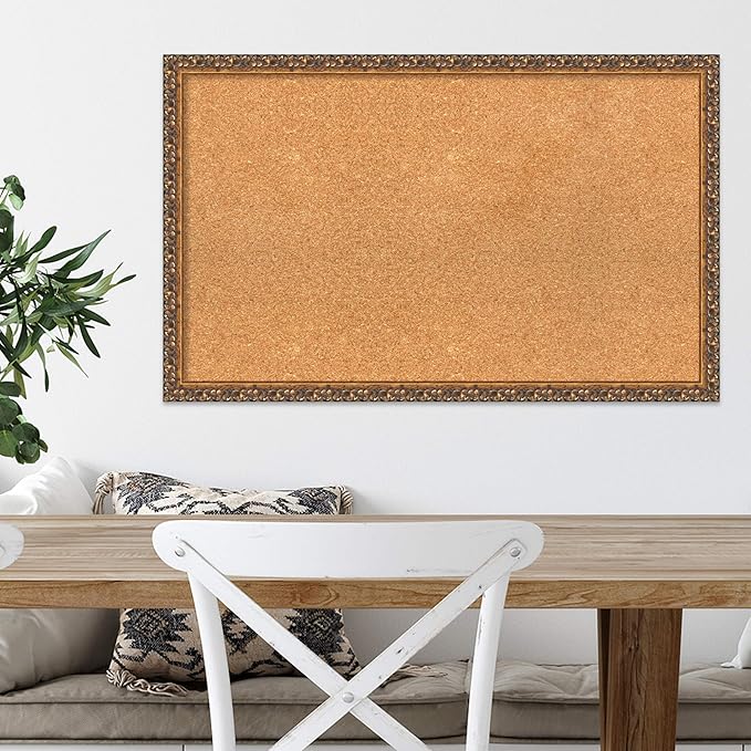 Amanti Art Natural Cork Board for Wall, 20x32 Vision Board with Bronze Frame, Medium Corkboard Office Decor for Home Organization, Traditional Corkboard Pinboard to Display Items for Home