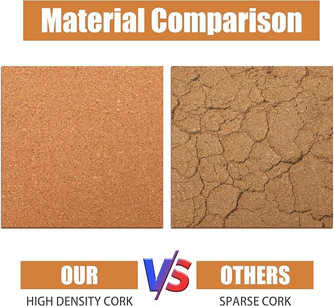 SUNGIFT Cork Boards for Walls - 12" x 12" Corkboard Squares, 1/2" Thick Cork Board Tiles, 6 Pack Wall Bulletin Board with 50 Push Pins for Office, Home Decor