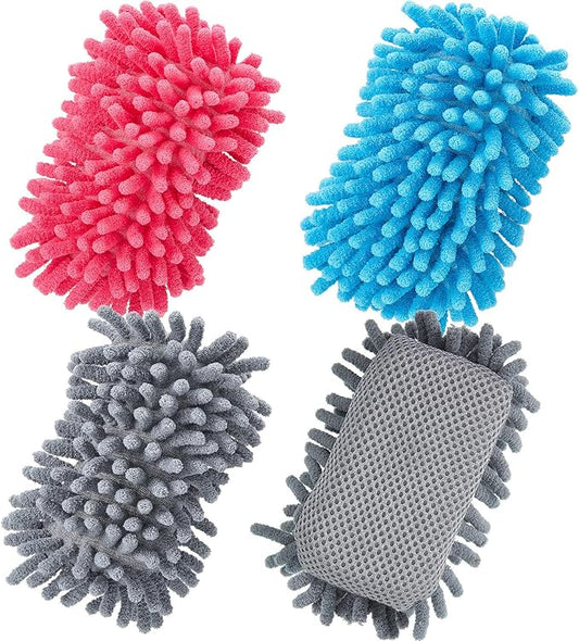 Zonon 4 Pieces Dry Erase Eraser Microfiber Shag Washable Whiteboard Eraser for Markers, Chalk, Classroom, Home and Office(Gray, Blue and Pink)