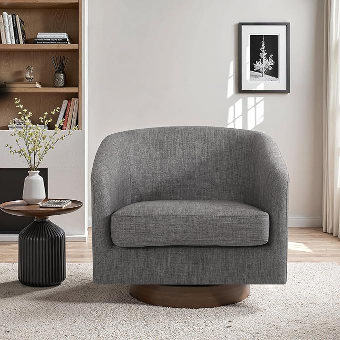 UIXE Swivel Accent Chairs Set of 2, Fabric Upholstered Barrel Chair for Living Room, Comfy Round Armchair Single Sofa Bedroom Reading Seat - 31" W, Gray