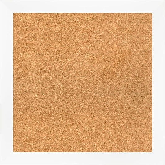 Amanti Art Natural Cork Board for Wall, 25x25 Vision Board with White Frame, Medium Corkboard Office Decor for Home Organization, Modern Corkboard Pinboard to Display Items for Home Organization in