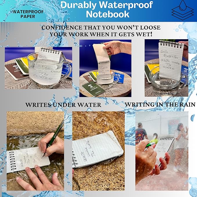 Waterproof 3x5 Notebook Pocket Notebook Small Spiral Notebooks Pocket Notepad Small Notepad 3x5 Pocket Notepad Police Notepad Tactical Notebook and All-Weather pen 6 Pack Multi