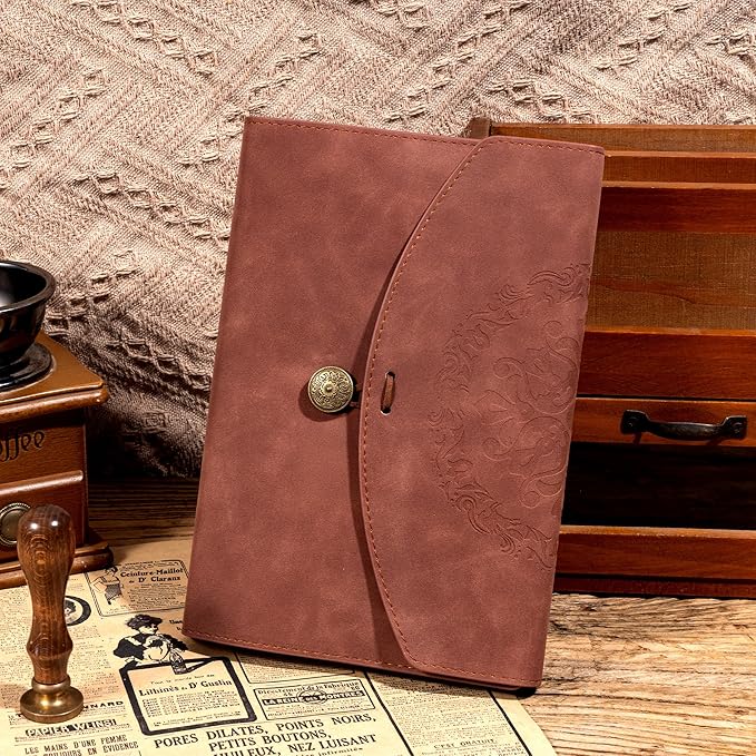 Vintage Leather Journal for Women Men, Junk Journal Notebook Soft Cover, Book of Shadows Journals for Travel Diary Scrapbook Sketchbook Journaling Writing, Brown