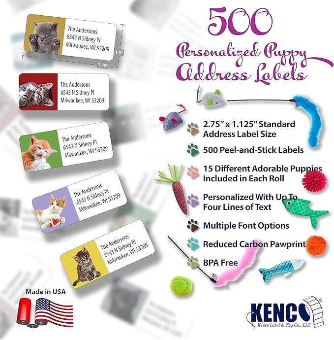 Customized Personalized Address Labels - Made in The USA by Kenco (500 Labels, Kittens)