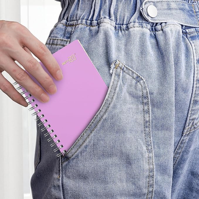 RETTACY Pocket Journal Notebook, 160 Lined Pages, A6 Mini Small Size (4.5" × 5.7"), for Work, Journaling, Writing, 100 GSM Thick Paper, Spiral-bound, Flexible Plastic Cover (Lilac)