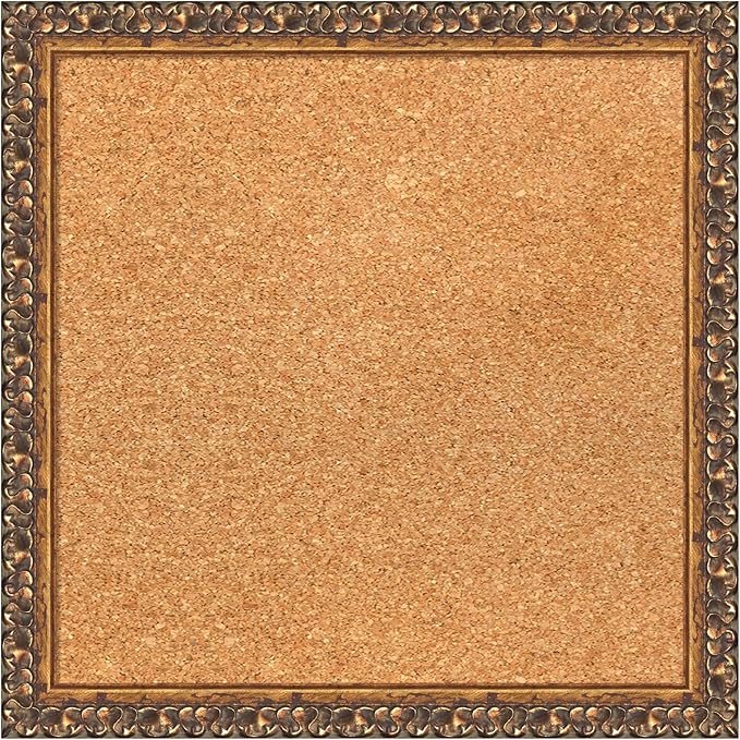 Amanti Art Natural Cork Board for Wall, 16x16 Vision Board with Bronze Frame, Small Corkboard Office Decor for Home Organization, Traditional Corkboard Pinboard to Display Items for Home Organization