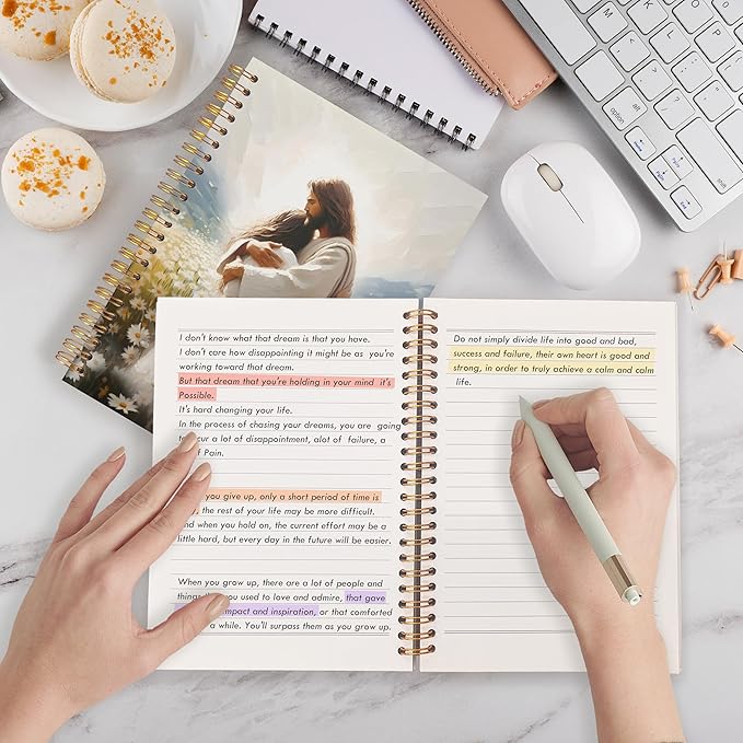 Qabliqo Jesus Christian Spiral Notebooks, Christian Gift Journal for Women, Daisy Flower Field Jesus Hugging Journals for Woman, Religious Notebook for Note Taking, 5.5x8.3 Inch