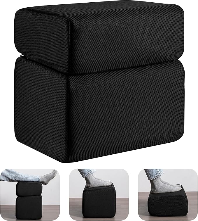 Ganondorf Foot Rest for Under Desk at Work Adjustable Foot Rest Under Desk Ergonomic Foot Stools for Under Office Desk Leg Pillow for Underdesk Footrest with Washable Cover, Mesh Black