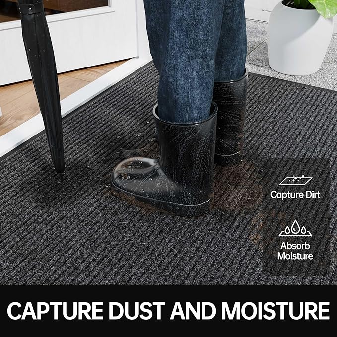Front Door Mat, 3' x 4' Heavy Duty Indoor Outdoor Door Mat for Entryway, Commercial Door Mats Entrance, Low Profile Welcome Mats Non-Slip, Durable Rubber Backing Entry Mat for Patio, Home
