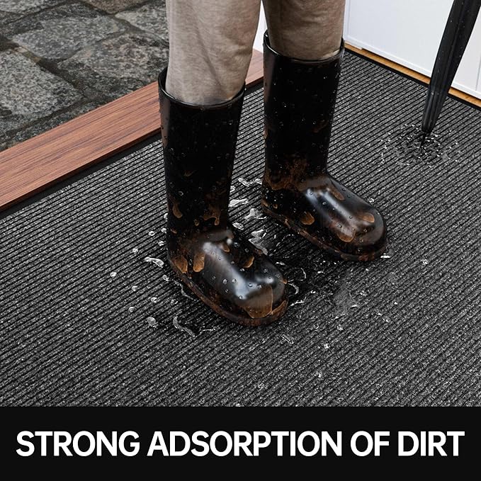 Front Door Mat, 2' x 4' Heavy Duty Indoor Outdoor Door Mat for Entryway, Commercial Door Mats Entrance, Low Profile Welcome Mats Non-Slip, Durable Rubber Backing Entry Mat for Patio, Home