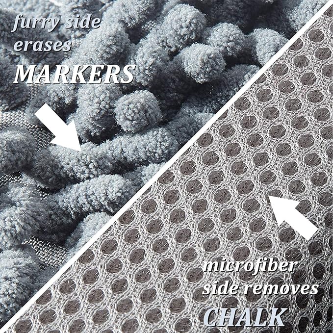 Zonon 4 Pieces Dry Erase Eraser Microfiber Shag Washable Whiteboard Eraser for Markers, Chalk, Classroom, Home and Office(Gray)