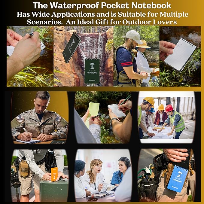 Waterproof 3x5 Notebook Pocket Notebook Small Spiral Notebooks Pocket Notepad Small Notepad 3x5 Pocket Notepad Police Notepad Tactical Notebook and All-Weather pen 4 Pack Multi