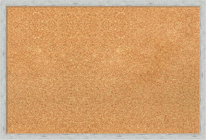 Amanti Art Natural Cork Board for Wall, 17x25 Vision Board with Silver Wood Frame, Medium Corkboard Office Decor for Home Organization, Modern Contemporary Corkboard Pinboard to display items for home
