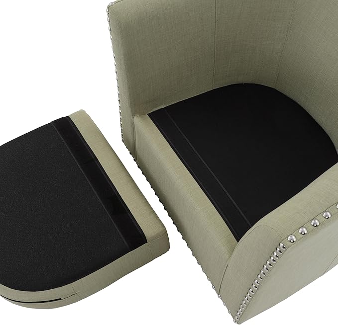 UIXE 360° Swivel Barrel Accent Chair Set of 2, Modern Upholstered Arm Chair Round Club Armchair, Nailhead Trim Single Sofa Seating in Fabric for Living Room - Light Camel