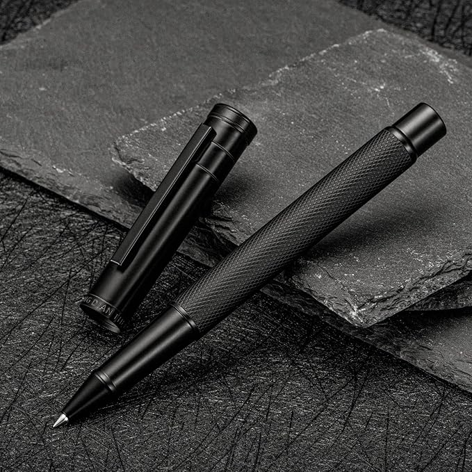 Hongdian Matte Black Forest Rollerball Pen with Schmidt Black Ink Refill, Classic Design with Metal Case for Business Signature