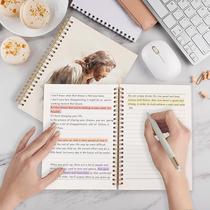 Qabliqo Christian Jesus Spiral Notebooks, Jesus Prayer Journals for Writing, Christian Journal for Women Men, Faith Based Gifts, Vintage Religious Notebook for Note Taking, 5.5x8.3 Inch