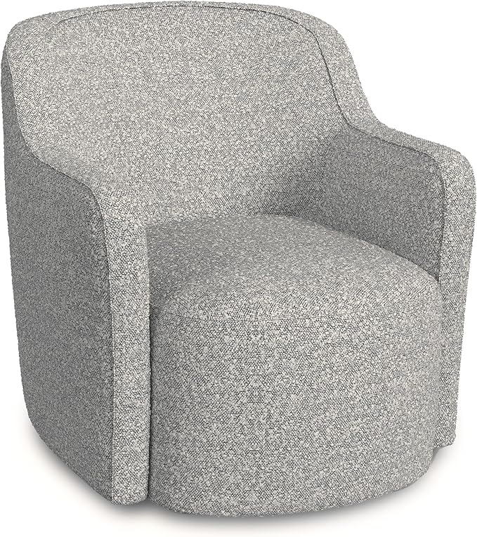 Upholstered 360° Barrel Back Swivel Chair | Accent Chairs for Living Room & Bedroom | Decorative Home Furniture, White Boucle with Gray Yarn