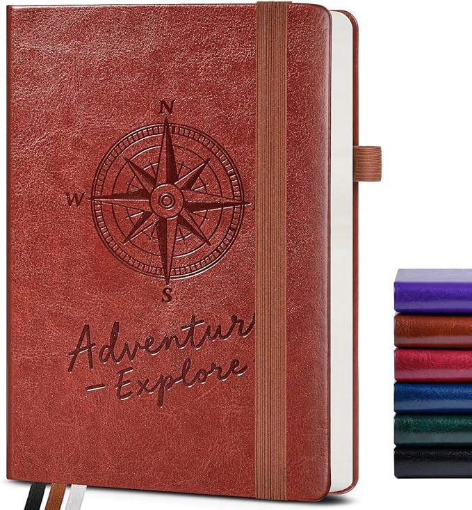 Lined Journal Notebook for Men Women, 160 Pages Ruled Paper, Inner Pocket, A5 Hardcover Vintage Leather Notebooks for Work, School, Travel Journaling, Daily Diary, Notepad 5.8" x 8.5" (Brown)