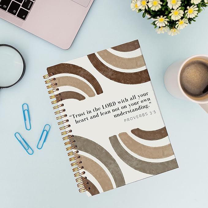 VNWEK Bible Scripture Proverbs 3:5 Trust in the Lord with All Your Heart Boho Brown Rainbow Spiral Notebook Journal 5.5 x 8.3 inches,Christian Lined Hardcover Spiral Notebook,Christian Gifts