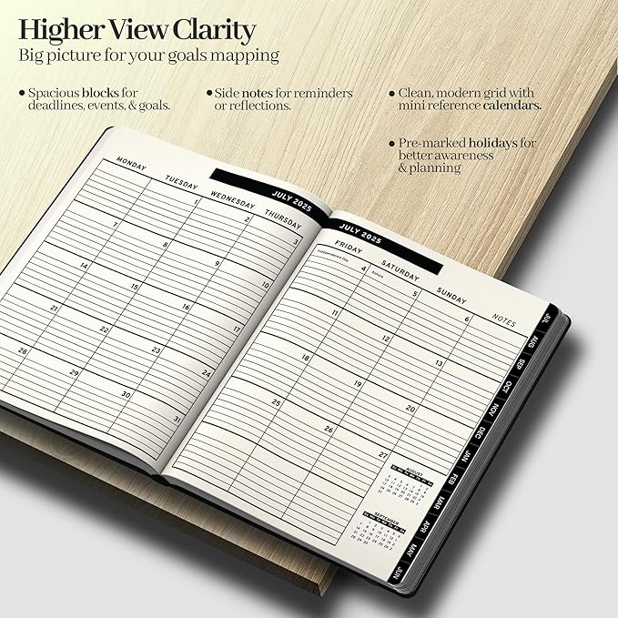 Ensight 2025-2026 HARDCOVER Leather Planner Weekly & Monthly - 8.5x11 Inches - Academic Planner Business Personal or Student - Pen Holder, Thick Paper, July 2025 - June 2026 (Black)