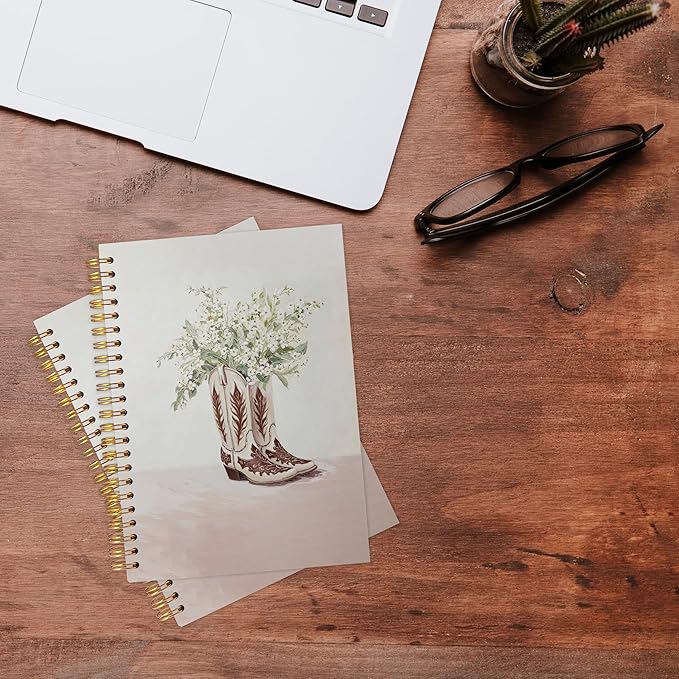 KAOWT Cowgirl Notebook Journal, Rustic Floral Western Notebooks for Note Taking, Cowgirl Gifts, Vintage Boho Western Country Hardcover Spiral Notebook 5.5x8.3in