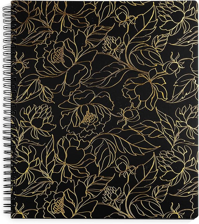 Steel Mill & Co Cute Large Spiral Notebook College Ruled, 11" x 9.5" with Durable Hardcover and 160 Lined Pages (Gold Floral)