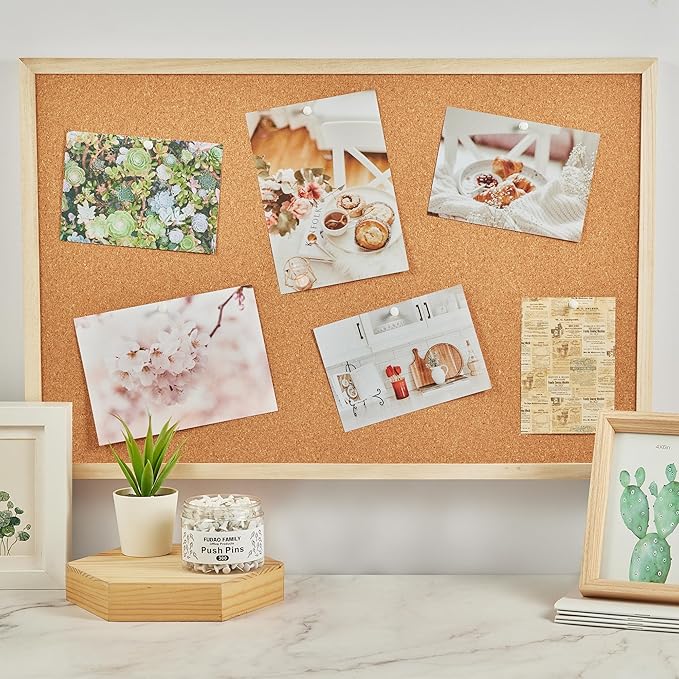 FUDAO FAMILY 300pcs Push Pins for Bulletin Board, Thumb Tacks for Wall Corkboard, Map Pins - Home Office Craft Projects Plastic Head Steel Push Pin (White)