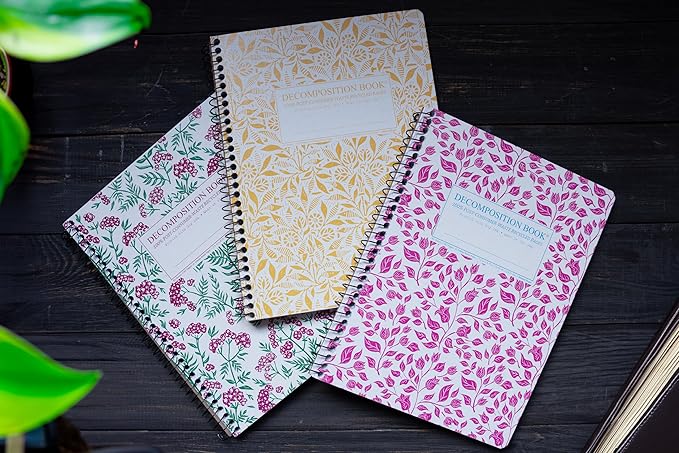 Decomposition 3-Pack Floral Harmony College Ruled Spiral Notebook - 9.75 x 7.5 Journal with 160 Lined Pages - 100% Recycled Paper - Cute Notebooks for School Supplies, Home & Office - Made in USA