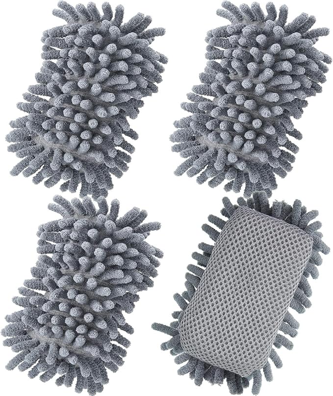 Zonon 4 Pieces Dry Erase Eraser Microfiber Shag Washable Whiteboard Eraser for Markers, Chalk, Classroom, Home and Office(Gray)