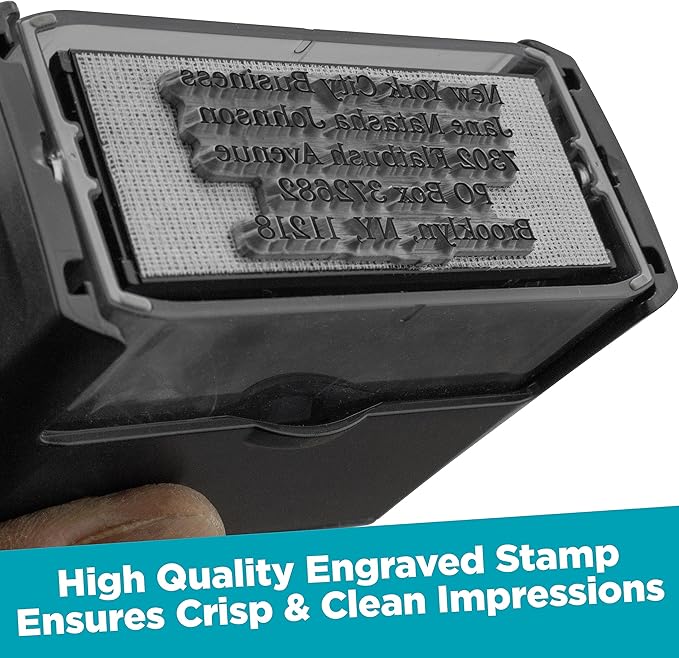 Custom Self Inking Rubber Stamp - Up to 4 Lines of Text - Choose from 15 Ink Colors - Medium Size
