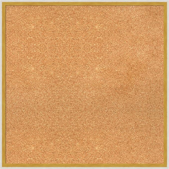 Amanti Art Natural Cork Board for Wall, 25x25 Vision Board with White Frame, Medium Corkboard Office Decor for Home Organization, Modern Corkboard Pinboard to Display Items for Home Organization in
