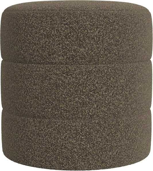HomePop Upholstered Round Ottoman Home Décor|Foot Rest Ottoman - Dark Brown Boucle