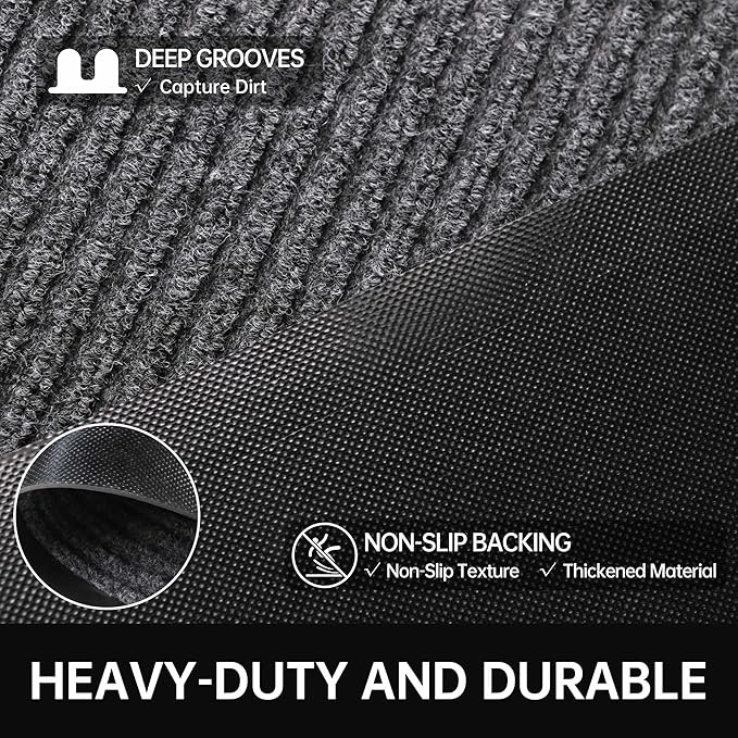 Front Door Mat, 3' x 5' Heavy Duty Indoor Outdoor Welcome Mat for Entryway, Commercial Floor Entrance, Low Profile, Non-Slip, Durable Rubber Backing for Entry, Patio, Home